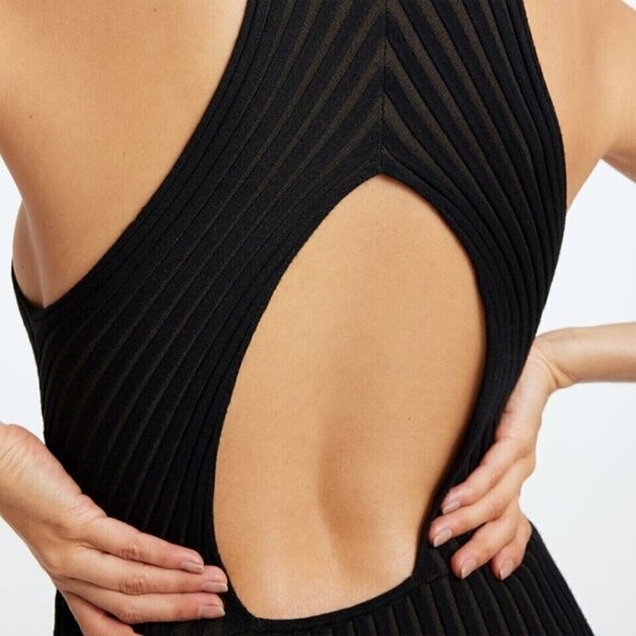 NWT Good American Angled Rib Mock Halter Bodycon Midi Dress Black XSmall/Small - Picture 2 of 15